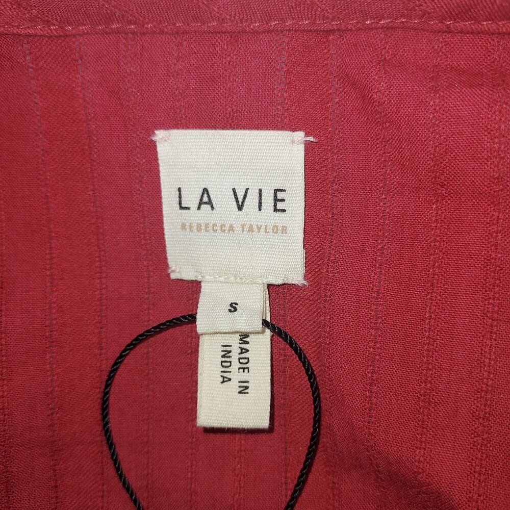 Rebecca Taylor La Vie Satin Stripe Dobby Ruffle Eyelet Red Mini Dress Size Sm - Picture 13 of 14